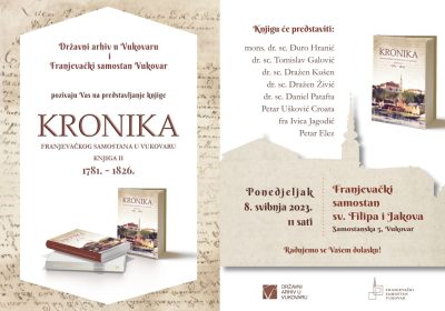 NAJAVA: Predstavljanje knjige – Kronika franjevačkog samostana u Vukovaru – knjiga II – 1781 – 1826.
